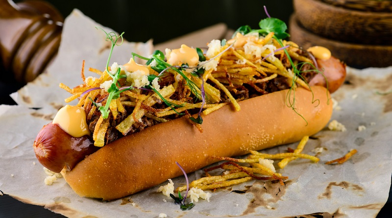 Delicious,Grilled,Hotdog,In,A,Restaurant,,Homemade,Bacon,Wrapped,Hot